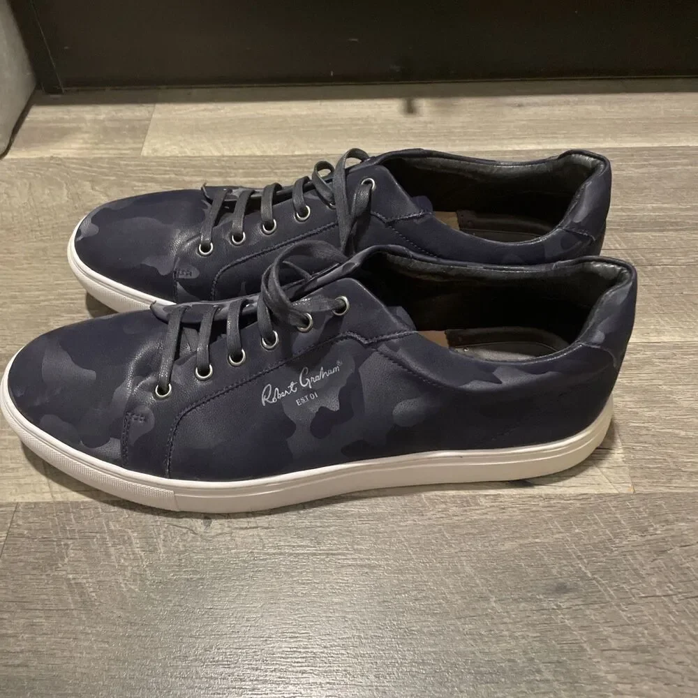 Robert Graham Men's Low Top Camo Sneakers - Navy Blue/Gray, Size 13